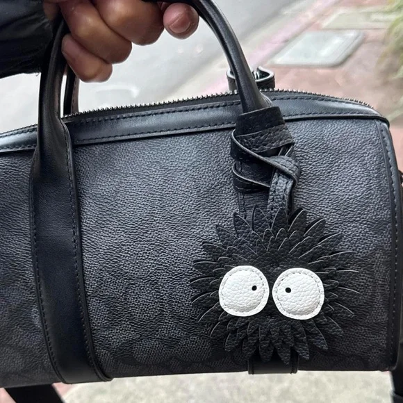 NEW Bag Charm Soot Sprite Dust Bunny Black Leather Keychain Eyes Spirited Away - Picture 6 of 13